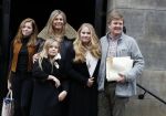 Amsterdam 3 februari 2018 
Prinses Beatrix viert haar 80e verjaardag in het paleis op de dam.  Koning Willem-Alexander en koningin Maxima arriveren met hun dochters, de prinsessen Amalia, Alexia en Ariane