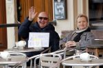 Amsterdam 11 maart 2018   
Renee Soutendijk met haar man Thed Lensen op terras.