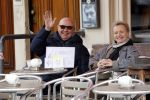 Amsterdam 11 maart 2018   
Renee Soutendijk met haar man Thed Lensen op terras.