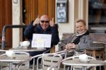 Amsterdam 11 maart 2018   
Renee Soutendijk met haar man Thed Lensen op terras.