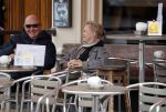 Amsterdam 11 maart 2018   
Renee Soutendijk met haar man Thed Lensen op terras.