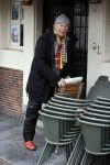 Amsterdam 4 maart 2021
Peter Faber zit elke ochtend tijdens corona bij cafe Kobalt op terras.