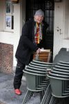 Amsterdam 4 maart 2021
Peter Faber zit elke ochtend tijdens corona bij cafe Kobalt op terras.