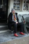 Amsterdam 4 maart 2021
Peter Faber zit elke ochtend tijdens corona bij cafe Kobalt op terras.
