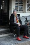Amsterdam 4 maart 2021
Peter Faber zit elke ochtend tijdens corona bij cafe Kobalt op terras.