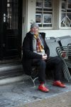 Amsterdam 4 maart 2021
Peter Faber zit elke ochtend tijdens corona bij cafe Kobalt op terras.