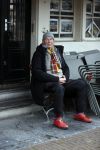 Amsterdam 4 maart 2021
Peter Faber zit elke ochtend tijdens corona bij cafe Kobalt op terras.