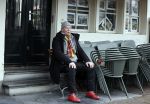 Amsterdam 4 maart 2021
Peter Faber zit elke ochtend tijdens corona bij cafe Kobalt op terras.