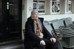 Amsterdam 4 maart 2021
Peter Faber zit elke ochtend tijdens corona bij cafe Kobalt op terras.