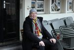 Amsterdam 4 maart 2021
Peter Faber zit elke ochtend tijdens corona bij cafe Kobalt op terras.
