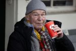Amsterdam 4 maart 2021
Peter Faber zit elke ochtend tijdens corona bij cafe Kobalt op terras.