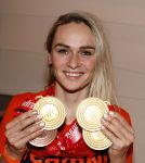Schiphol 21 februari 2022
De olympische sporters en medaille winnaars komen terug uit Peking en worden gehuldigd in het Hilton Hotel. Irene Schouten