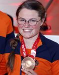 Schiphol 21 februari 2022
De olympische sporters en medaille winnaars komen terug uit Peking en worden gehuldigd in het Hilton Hotel. Kimberley Bos