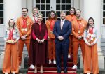 Den Haag 22 februari 2022
De nederlandse medaille winnaars zijn te gast bij Koning Willem Alexander en Koningin Maxima op paleis Noordeinde. Aanwezig oa Irene Schouten Suzanne Schulting Ireen Wust Thomas Krol Antoinette de Jong Marijke Groenewoud Selma Poutsma Yara v kerkhof Xandra Velzeboer Kimberley Bos Patrick Roest en Kjeld Nuis