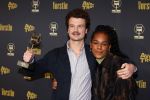 Hilversum 25 januari 2024
Uitreiking Radioring 2024 in de Vorstin . Titus van Dijk en  Mandy Woelkens tijdens het Gouden RadioRing Gala, waar Door de Ogen van de Koning winnaar is geworden van de Radioring Beste Podcas