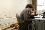 Amsterdam 13 april 2006
Persconferentie Edwin de Roy v Zuydewijn na rechtzaak in hotel Meridien met hond.