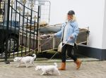 Aalsmeer 29 april 2015
Bonnie st Claire loopt met haar hondjes voorbij haar nieuwe huis.