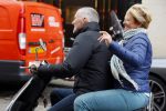 Amsterdam 11 april 2015
Caroline Tensen met man Ernst Jan Smids op vespa scooter