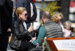 Amsterdam 13 april 2015  
Connie Breukhoven en vriend Eugene v Dun eten ijsje bij pisa