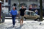 Amsterdam 15 april 2015
Dave en Dries Roelvink metselen een steen met daarop hun naam in de Westertoren. Dave heeft een tatoo van de westertoren op zijn arm staan.