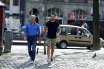 Amsterdam 15 april 2015
Dave en Dries Roelvink metselen een steen met daarop hun naam in de Westertoren. Dave heeft een tatoo van de westertoren op zijn arm staan.
