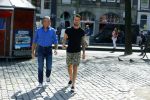 Amsterdam 15 april 2015
Dave en Dries Roelvink metselen een steen met daarop hun naam in de Westertoren. Dave heeft een tatoo van de westertoren op zijn arm staan.