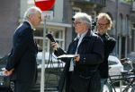 Amsterdam 21 april 2015  
Jop Ubbens wordt geintervieuwd op de cornelis schuytstraat