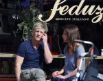 Amsterdam 13 april 2015
Wim Kieft met (ex)vriendin suzanne Martens en hun dochtertje op terras.