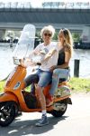 Amsterdam 7 mei 2016 
Michelle van Nood en haar vriend Koen Brouwer op hun vespa scooter. Michelle en Koen zijn de populaire deelnemers aan het RTL programma SOS survival of the Sexes
