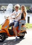 Amsterdam 7 mei 2016 
Michelle van Nood en haar vriend Koen Brouwer op hun vespa scooter. Michelle en Koen zijn de populaire deelnemers aan het RTL programma SOS survival of the Sexes