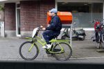 Amsterdam 13 mei 2017  
Marc Marie Huijbregts op zijn froene fiets in Amsterdam.