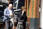 Amsterdam  17 april 2018
Neelie Kroes met een man op terras en op straat op de cornelis schuytstraat