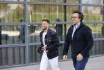Amsterdam 12 mei 2021
Marco Borsato en Rolf Sanchez arriveren in de porsche Taycan bij Q music
