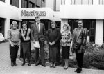Den Bosch, 28 Oktober 1987
De dames van de Voetbalspelers op bezoek bij sponsor Nashua
Op de foto o.a. Huub v d Boogaart Gilian Kessels Shula Reijxman