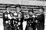 Eindhoven 1986 Vier skandinavische voetballers in het gilde pak v.l.n.r. : Kenneth Brylle - Glenn Hyssen-Jan Heintze en Hallvar Thoresen