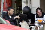 Amsterdam  12 mei 2005
Ajax voetballers Anastasiou en Grygera op terras cafe PC op pc hooftstraat