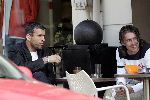 Amsterdam  12 mei 2005
Ajax voetballers Anastasiou en Grygera op terras cafe PC op pc hooftstraat