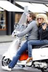 Amsterdam 4 oktober 2011
Patricia Paay en vriend Nicky v Dam op vespa scooter.
Peter Smulders bv