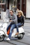 Amsterdam 4 oktober 2011
Patricia Paay en vriend Nicky v Dam op vespa scooter.
Peter Smulders bv