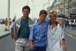 Knokke, 14 Augustus 1986 Danny de Munk met zijn vader, Joop de Munk, Sylvia v d Akker en......