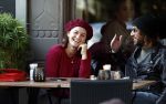 Amsterdam 9 november 2017
Fockeline Ouwerkerk met haar stylist Tommie Driessen op terras