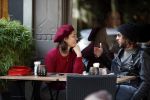 Amsterdam 9 november 2017
Fockeline Ouwerkerk met haar stylist Tommie Driessen op terras