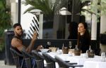 Amsterdam 8 augustus 2024
Famke Louise en Denzel Slager lunchen in Amsterdam zuid . Ze rijden in een electrische Porsche Tacan