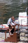 Porto Ercole 1 augustus 2000
Prins Bernhard , Prinses Christina en Prins Willem Alexander op vakantie met de Jumbo 6