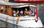 Amsterdam 6 september 2021
Willibrord Frequin viert zijn 80e verjaardag  met zijn kinderen vrouw en beste vrienden op een boot op de grachten van Amsterdam. Zijn kinderen Barbara Rebecca Louis . Willibrord zijn broer Aad Ouborg Fons de Poel en Guido Maas