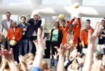 Amsterdam 21 september 2022
Koning Willem Alexander bezoekt sportdag van de Johan Cruyff foundation op de toekomst en in de Johan Cruyff Arena . Danny Cruyff Jordi Cruyff en zijn dochter Susila .