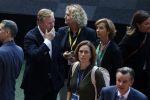 Amsterdam 21 september 2022
Koning Willem Alexander bezoekt sportdag van de Johan Cruyff foundation op de toekomst en in de Johan Cruyff Arena . Danny Cruyff Jordi Cruyff en zijn dochter Susila . Ronald Koeman