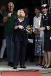 Groesbeek, 12-09-2025 - Hare Koninklijke Hoogheid Prinses Beatrix heropent de gerestaureerde korenmolen De Zuidmolen in Groesbeek. Prinses Beatrix loopt met wandelstok.