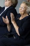 Groesbeek, 12-09-2025 - Hare Koninklijke Hoogheid Prinses Beatrix heropent de gerestaureerde korenmolen De Zuidmolen in Groesbeek. Prinses Beatrix loopt met wandelstok.