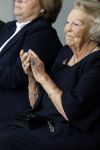 Groesbeek, 12-09-2025 - Hare Koninklijke Hoogheid Prinses Beatrix heropent de gerestaureerde korenmolen De Zuidmolen in Groesbeek. Prinses Beatrix loopt met wandelstok.